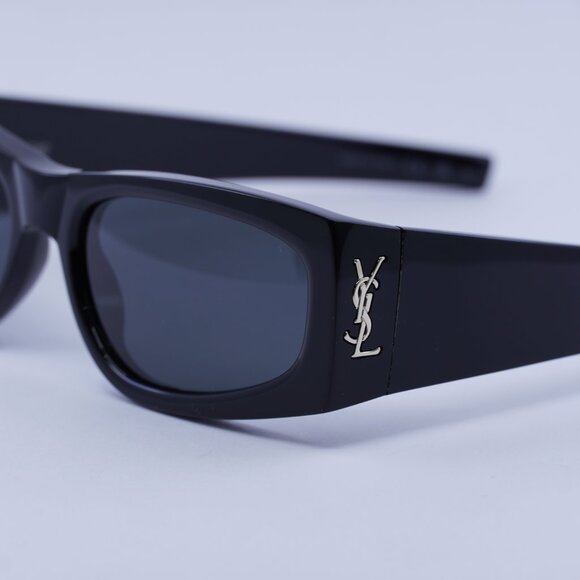 Saint Laurent SLM140 001 Sunglasses Black Rectangle Frame, Black Lenses - Picture 9 of 12